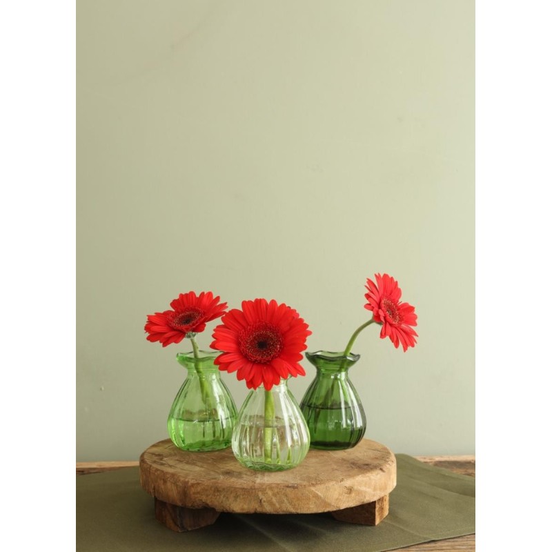 Vase fleur en verre Ø7 H.9 cm vert – grossiste en vases en verre