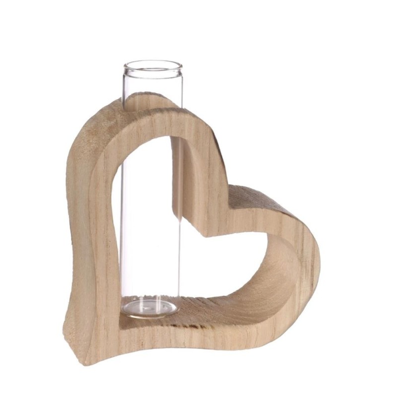 Cœur en bois avec tube en verre L.5 x l.10 H.11 cm – grossiste en verrerie