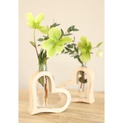 Cœur en bois avec tube en verre L.5 x l.10 H.11 cm – verrerie pour décoration de mariage, vente en gros aux fleuristes