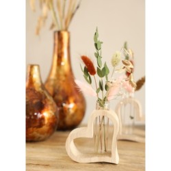 Cœur en bois avec tube en verre L.5 x l.10 H.11 cm – vente en gros verrerie pour fleuristes