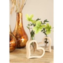 Cœur en bois avec tube en verre L.5 x l.10 H.11 cm – verrerie déco en gros