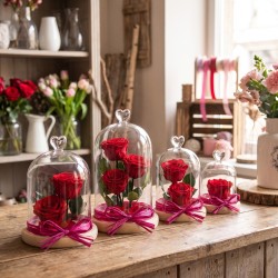 Cloches en verre bouton cœur avec roses éternelles rouges pour la Saint-Valentin – grossiste en cloches cœur