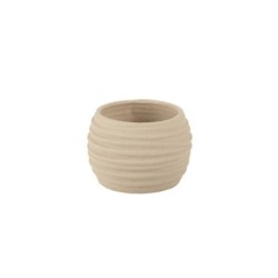 Cache-pot arrondi à ondes taupe en dolomite effet sablé Ø14 5 H.10 cm  grossiste en cache-pots pour fleuristes