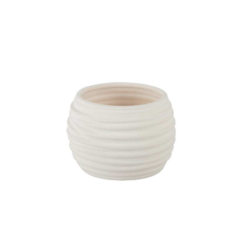 Cache-pot arrondi à ondes blanc en dolomite effet sablé Ø14 5 H.10 cm  vente en gros pour fleuristes