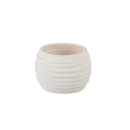 Cache-pot arrondi à ondes blanc en dolomite effet sablé Ø14 5 H.10 cm  vente en gros pour fleuristes