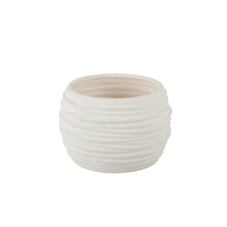 Cache-pot arrondi à ondes blanc en dolomite effet sablé Ø16 H.12 5 cm  vente en gros pour fleuristes