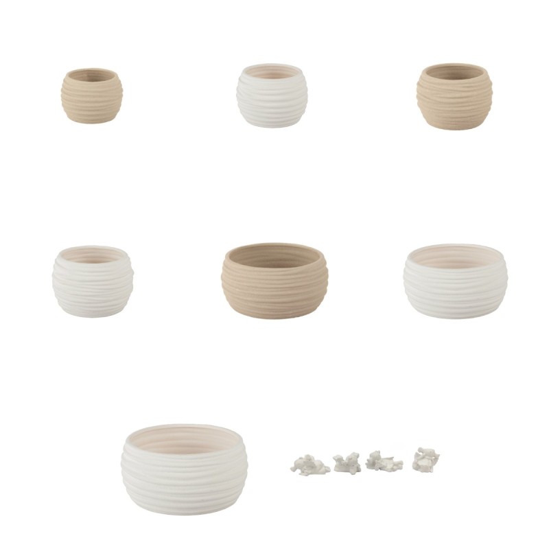 Cache-pots et coupes à ondes taupe et blanc garnis de chrysanthèmes, mini anges – grossiste en contenants de Toussaint