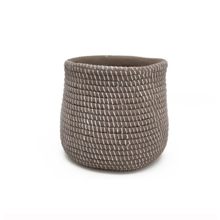 Cache-pot effet corde tressée en ciment marron Ø16 H.14 cm  grossiste en cache-pots pour fleuristes