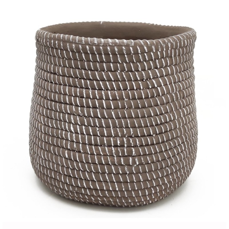 Grand cache-pot effet corde en ciment marron Ø25 5 H.24 cm  grossiste en contenants pour fleuristes