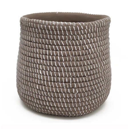 Grand cache-pot effet corde en ciment marron Ø25 5 H.24 cm  grossiste en contenants pour fleuristes