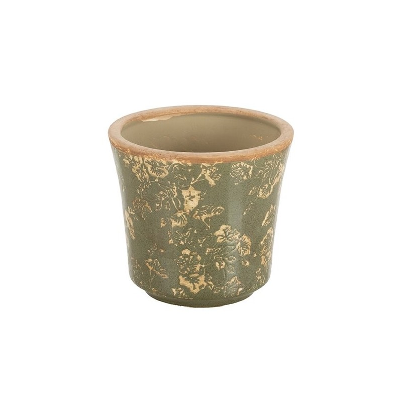 Cache-pot vert foncé à fleurs en céramique Ø14 5 H.13 cm  grossiste en cache-pots pour fleuristes
