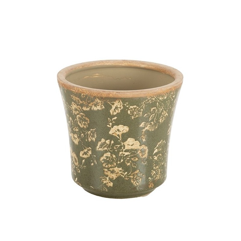 Cache-pot vert foncé à fleurs en céramique Ø17 H.16 cm  vente en gros pour fleuristes