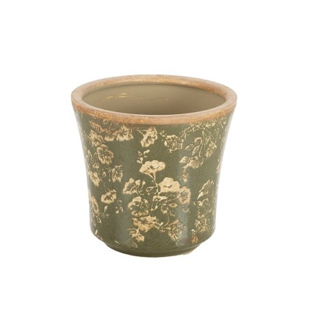 Cache-pot vert foncé à fleurs en céramique Ø17 H.16 cm  vente en gros pour fleuristes