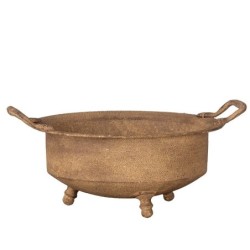 Cache-pot en métal effet rouille à pieds et anses 36 x 30 H.17 cm - vente en gros pour fleuristes
