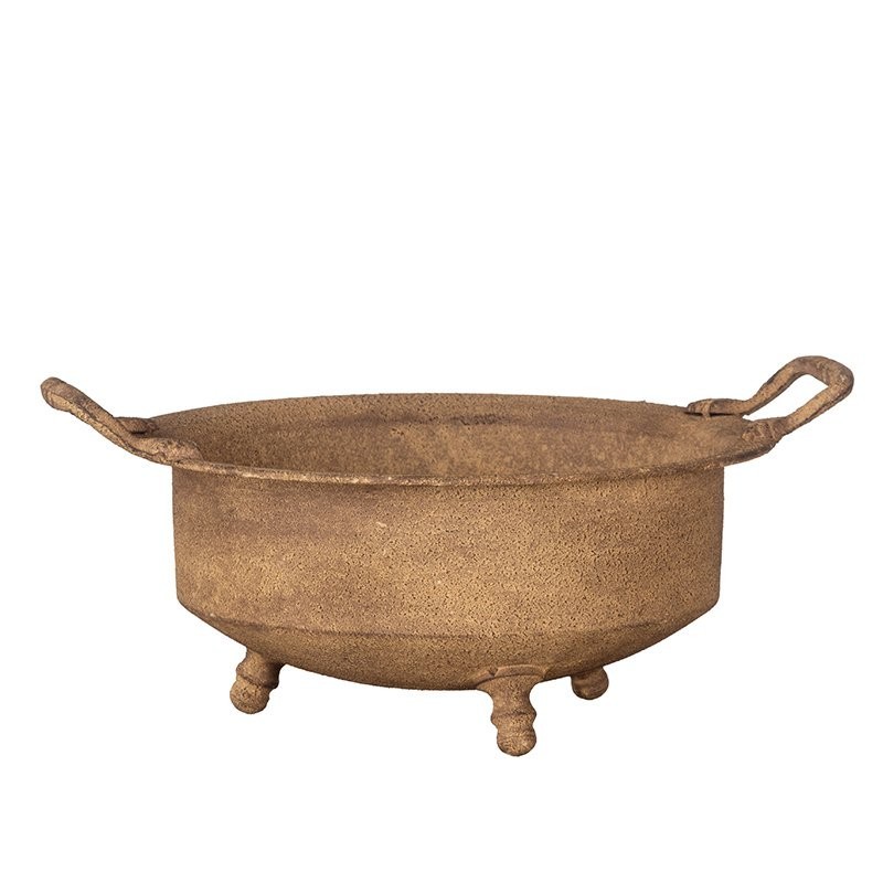 Cache-pot en métal effet rouille à pieds et anses 36 x 30 H.17 cm - vente en gros pour fleuristes
