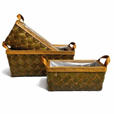 Jardinière rectangulaire en bois tressé brun  lot de 3  vente en gros pour fleuristes