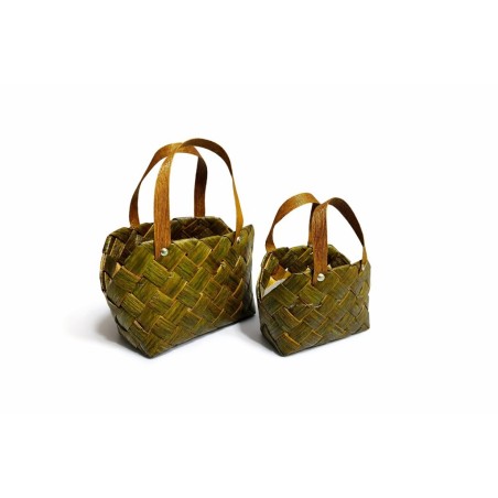 Petit panier sac en bois tressé brun à anses  lot de 2  vente en gros pour fleuristes