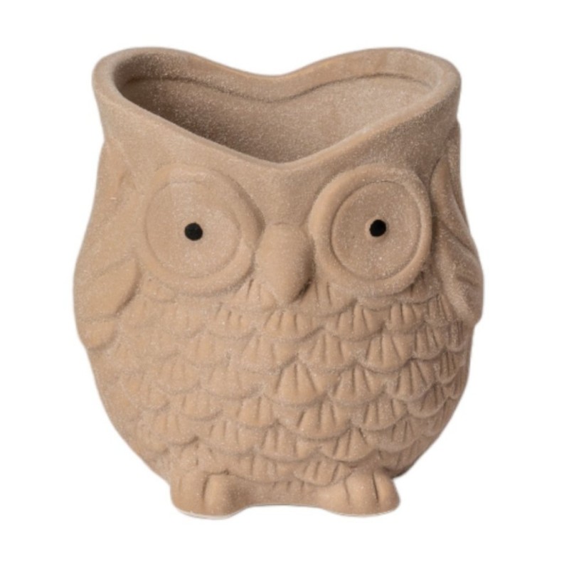 Vase chouette taupe en dolomite effet sablé 11 x 10 H.11 cm  grossiste en vases pour fleuristes