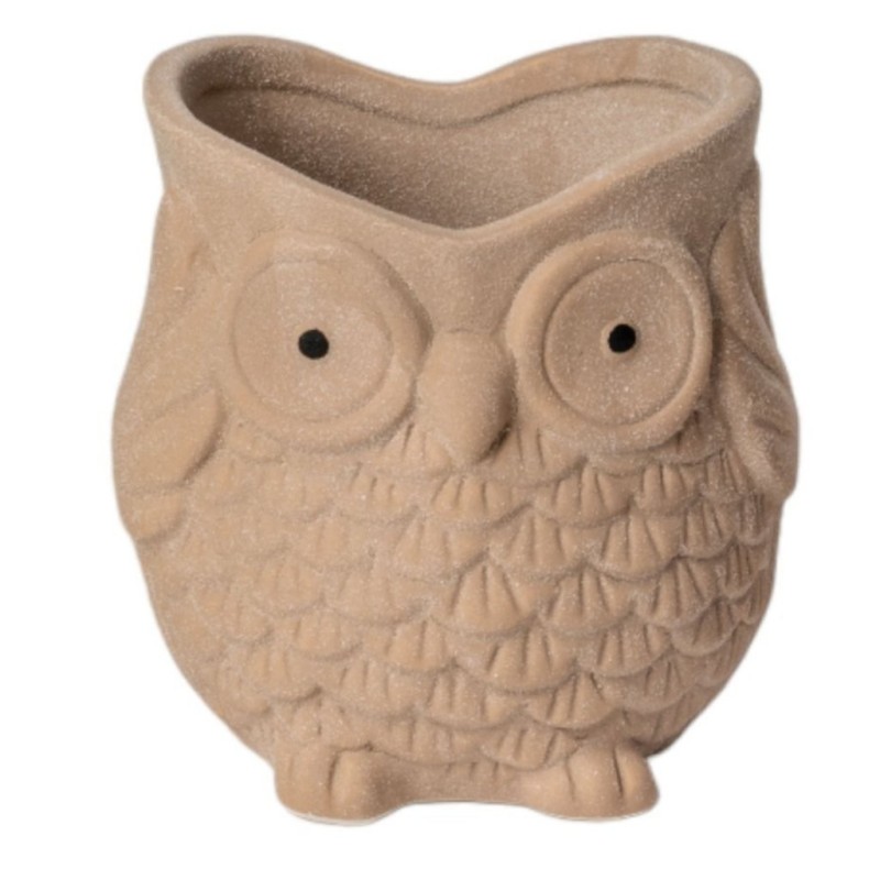 Grand vase chouette taupe en dolomite effet sablé 14 5 x 13 H.14 cm  grossiste en vases pour fleuristes