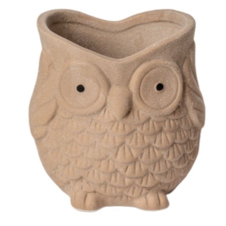 Grand vase chouette taupe en dolomite effet sablé 14 5 x 13 H.14 cm  grossiste en vases pour fleuristes