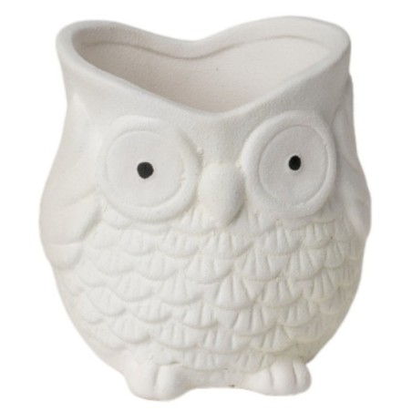 Grand vase chouette blanc en dolomite effet sablé 14 5 x 13 H.14 cm  vente en gros pour fleuristes