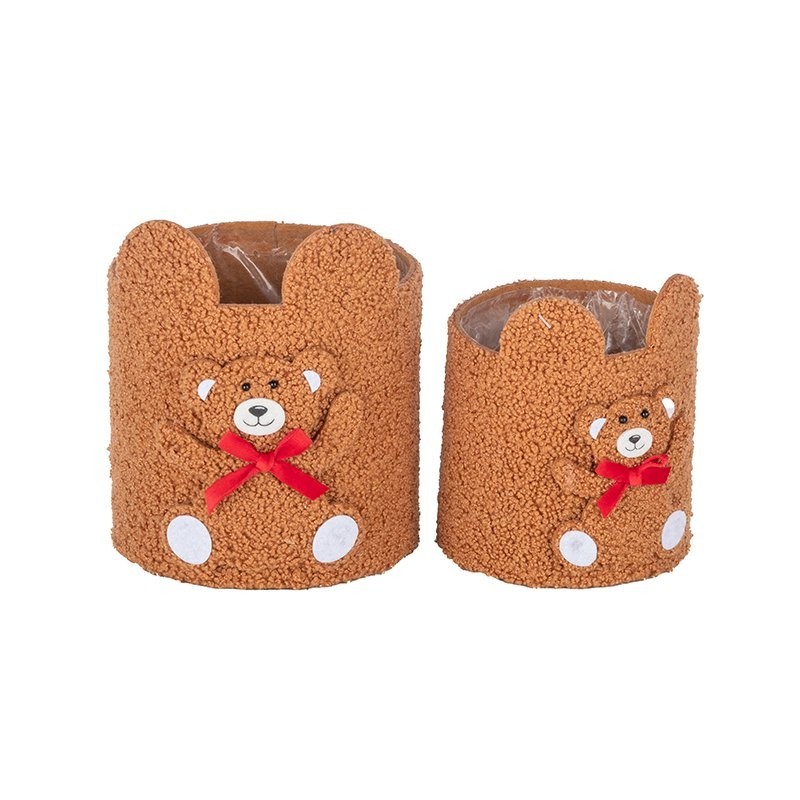 Cache-pot en tissu ourson  set de 2 Ø12 et Ø14 5 cm - vente en gros pour fleuristes