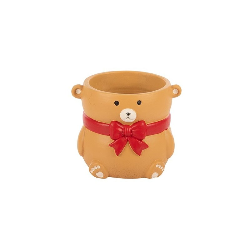 Cache-pot ourson à nœud rouge en terre cuite 13 cm  grossiste en cache-pots pour fleuristes