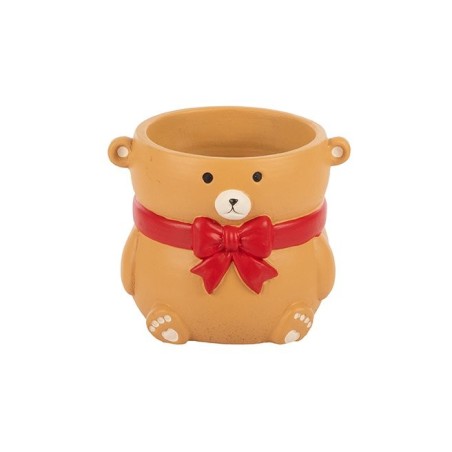 Cache-pot ourson à nœud rouge en terre cuite 13 cm  grossiste en cache-pots pour fleuristes