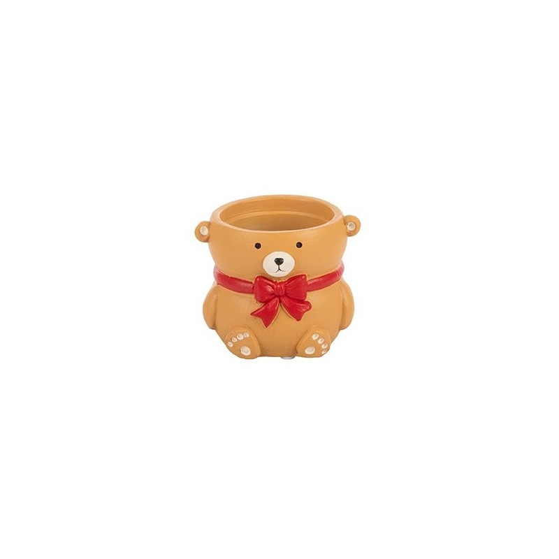 Petit cache-pot ourson à nœud rouge en terre cuite 9 cm  vente en gros pour fleuristes