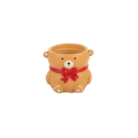 Petit cache-pot ourson à nœud rouge en terre cuite 9 cm  vente en gros pour fleuristes