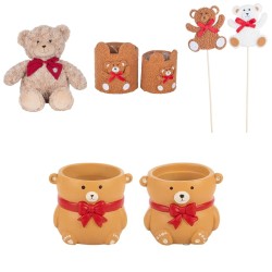 Oursons en peluche, cache-pots ourson et piques à nœud rouge garnis de plantes – grossiste en cadeaux d'hiver