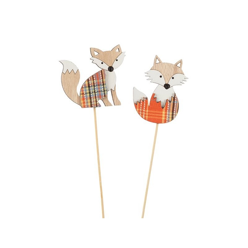 Pique renard tartan 7 x 7 cm H.40 cm lot de 12 - vente en gros pour fleuristes