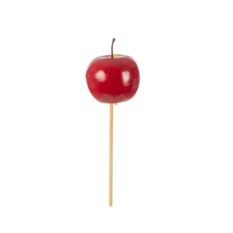 Pique pomme rouge Ø5 5 cm sur tige H.40 cm lot de 12 - grossiste en décoration pour fleuristes
