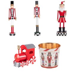 Vitrine de Noël casse-noisette : soldats à damier, locomotive et cache-pots garnis – grossiste en décoration de Noël