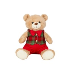 Peluche ourson assis tenue écossaise rouge et verte H.40 cm  grossiste en peluches de Noël