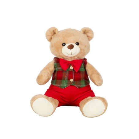 Peluche ourson assis tenue écossaise rouge et verte H.40 cm  grossiste en peluches de Noël