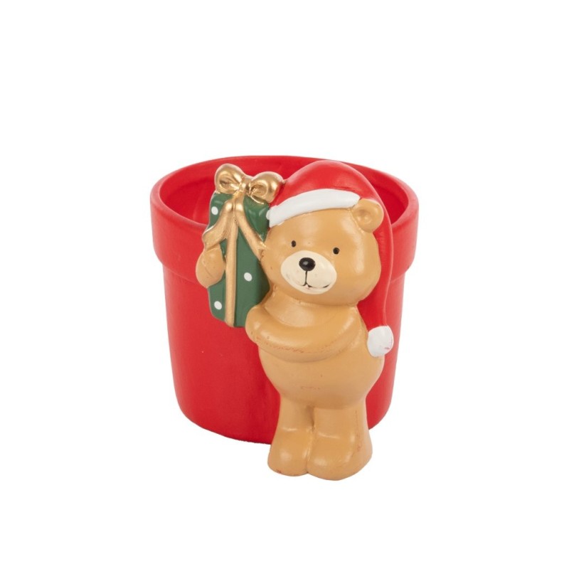 Cache-pot de Noël ourson au paquet cadeau en terre cuite 11 cm  grossiste en cache-pots de Noël