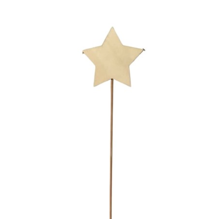 Pique étoile en bois naturel 7 cm H.30 cm lot de 12 - grossiste en décoration de Noël pour fleuristes