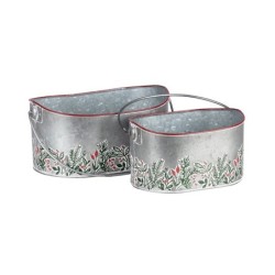 Set de 2 paniers ovales de Noël en métal gris à anse  grossiste en paniers de Noël pour fleuristes