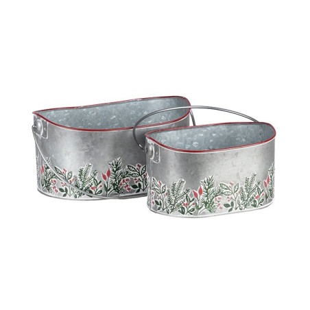 Set de 2 paniers ovales de Noël en métal gris à anse  grossiste en paniers de Noël pour fleuristes
