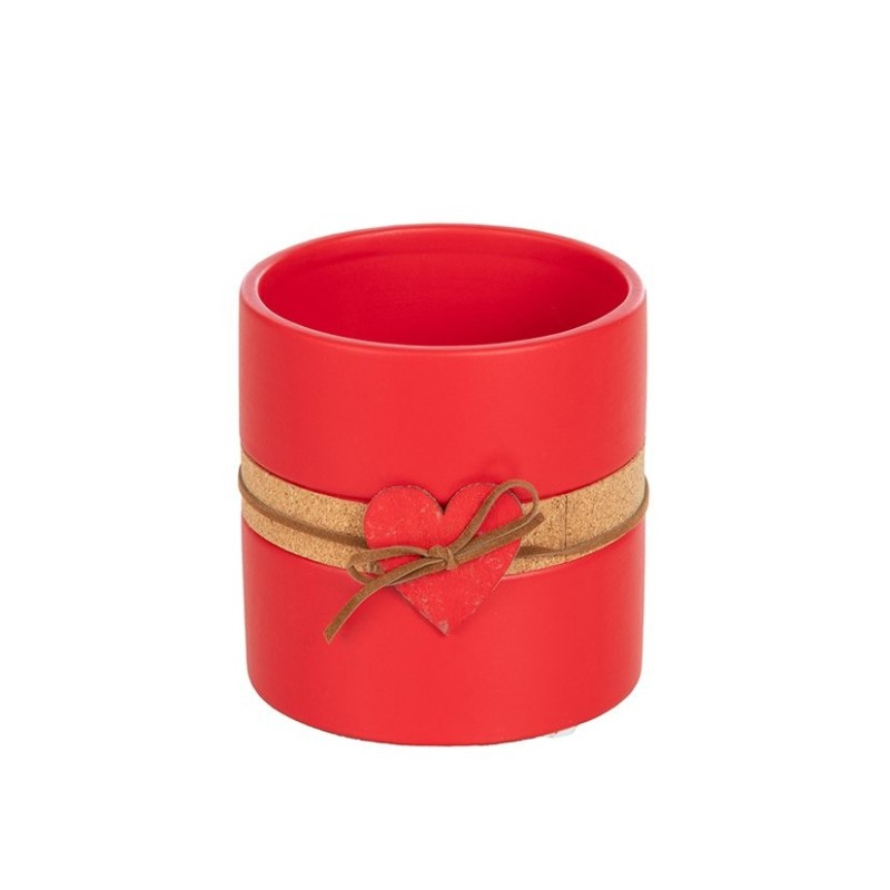 Petit vase rond rouge avec cœur en céramique Ø10 5 H.10 5 cm - grossiste en contenants pour fleuristes