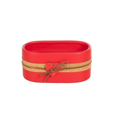 Petite jardinière ovale rouge avec cœur en céramique 13 5 x 8 H.6 cm - grossiste en contenants pour fleuristes