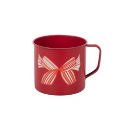 Pot cylindrique à anse rouge à nœud en fer-blanc Ø12 H.11 cm - grossiste en contenants originaux