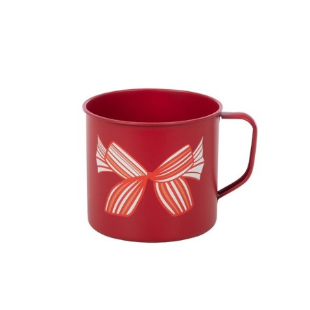 Pot cylindrique à anse rouge à nœud en fer-blanc Ø12 H.11 cm - grossiste en contenants originaux