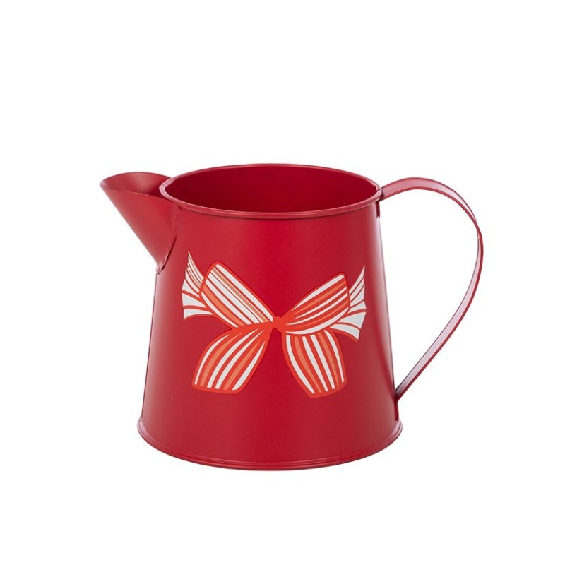 Pichet rouge à nœud en fer-blanc Ø11 H.13 cm - grossiste en contenants pour fleuristes