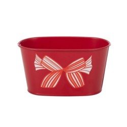 Jardinière ovale rouge à nœud en fer-blanc 15 x 8 H.8 cm - grossiste en contenants pour fleuristes