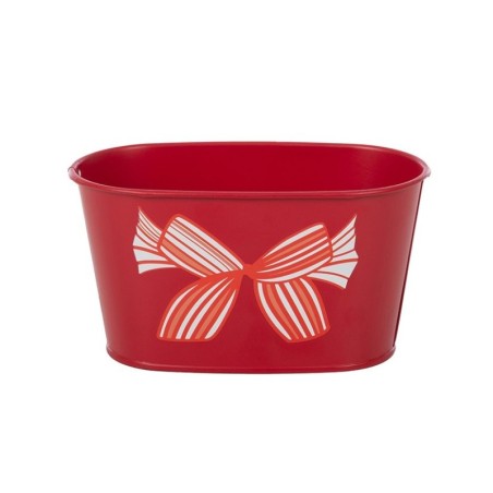 Jardinière ovale rouge à nœud en fer-blanc 15 x 8 H.8 cm - grossiste en contenants pour fleuristes