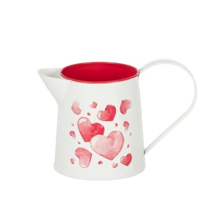 Pichet blanc à cœurs rouges en fer-blanc Ø10 H.12 5 cm - grossiste en contenants pour fleuristes
