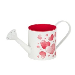 Arrosoir blanc à cœurs rouges en fer-blanc Ø12 H.12 5 cm - grossiste en contenants pour fleuristes