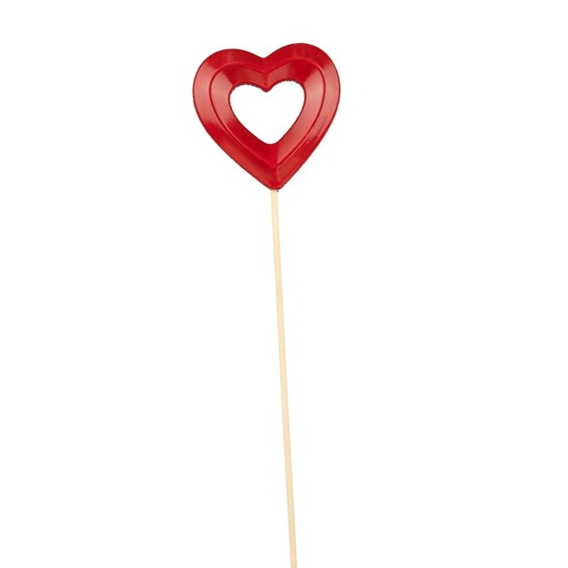 Pique cœur 3D rouge ajouré 7 cm H.35 cm lot de 12  grossiste en piques de Saint-Valentin